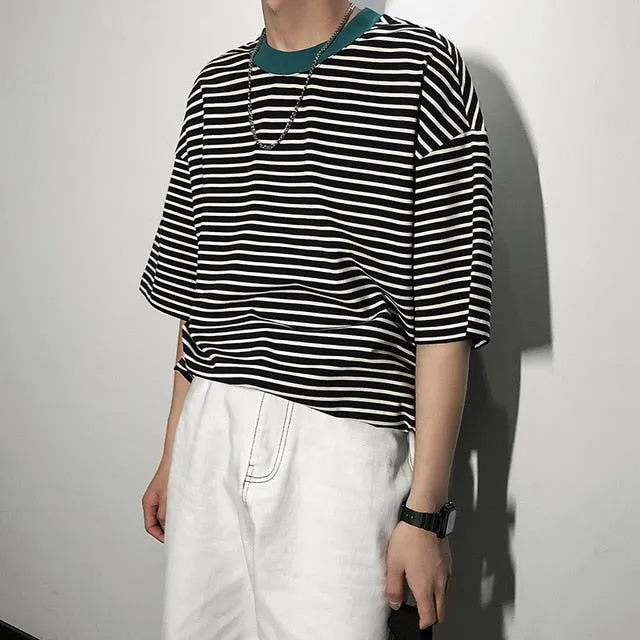 [Korean Style] Dary Round Neck Striped Sweatshirts