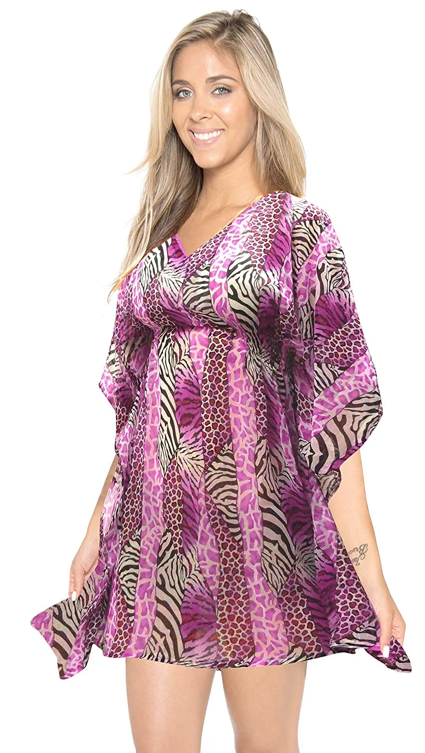 LA LEELA Chiffon Printed Swim Tunic Cover Ups OSFM 8-14 [M-L] Purple_6185