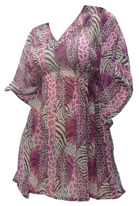 LA LEELA Chiffon Printed Swim Tunic Cover Ups OSFM 8-14 [M-L] Purple_6185