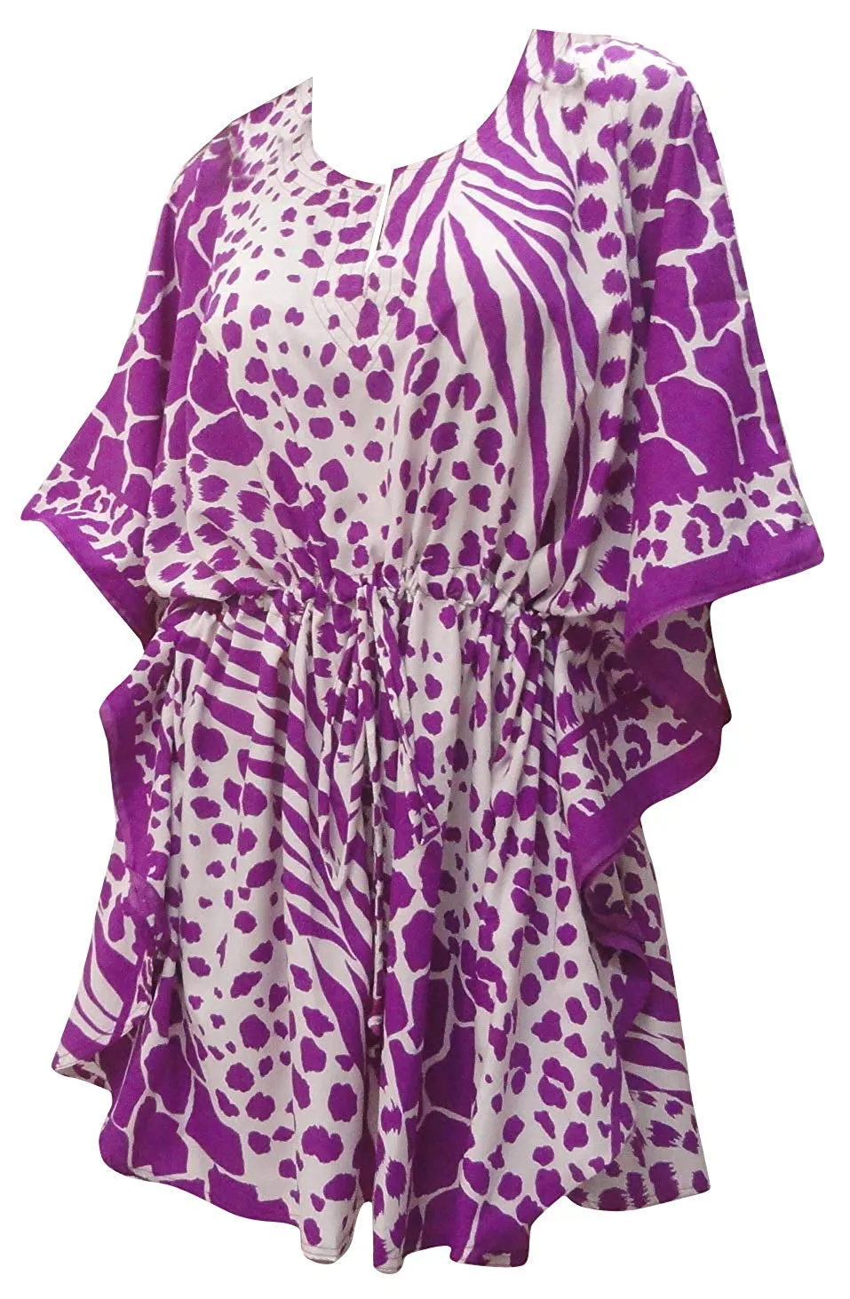 LA LEELA Cover ups Animal Printed Beach Swim Caftan Purple