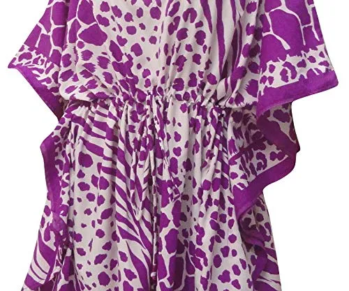 LA LEELA Cover ups Animal Printed Beach Swim Caftan Purple