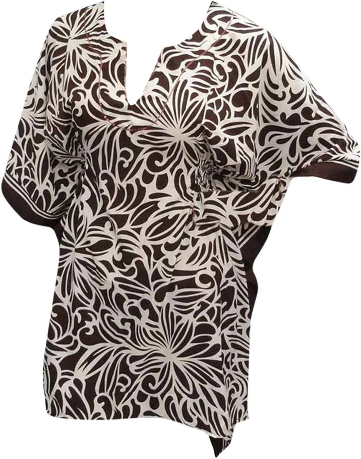 LA LEELA Soft Fabric Printed Cruise Cardigan Cover Up OSFM 8-14 [M-L] Brown_2241