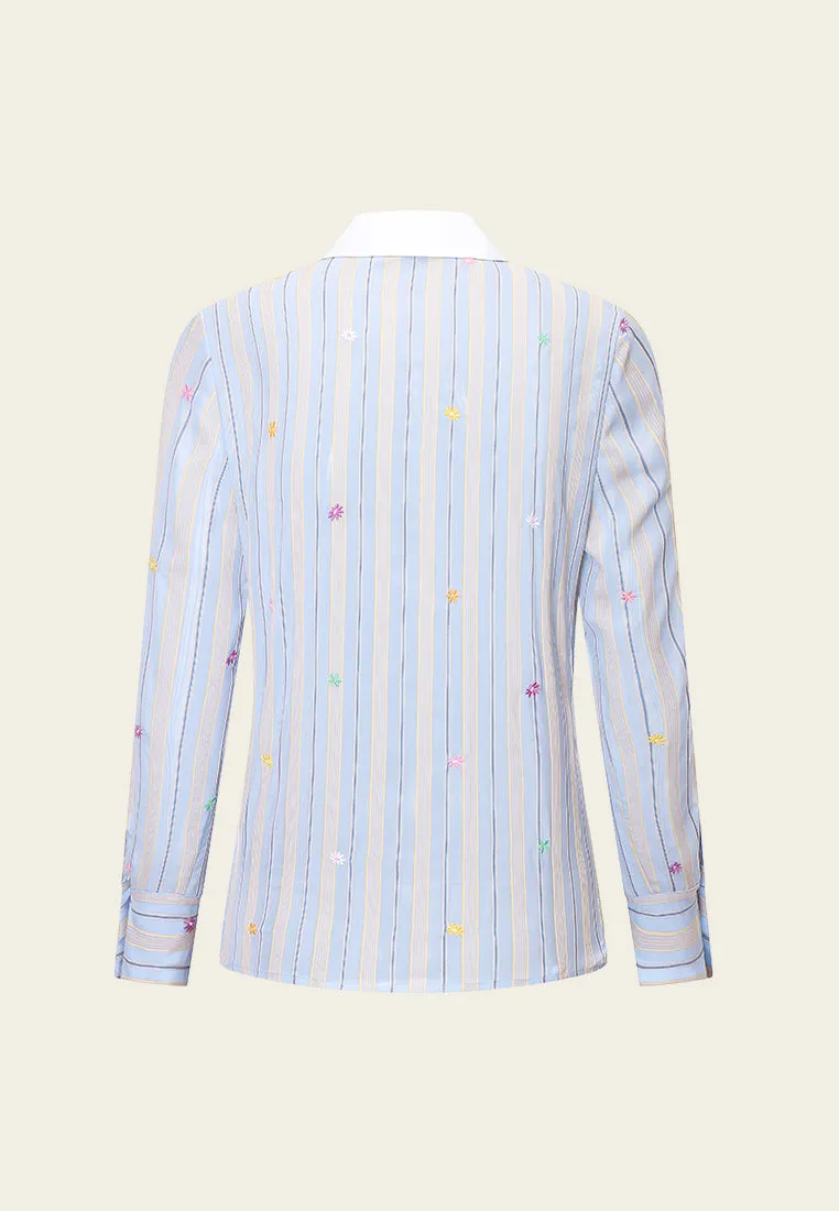 Light Blue Embroidered Striped Shirt