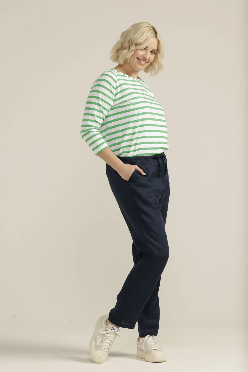 Linen Straight Leg Drawcord Pant Navy