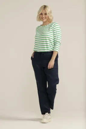 Linen Straight Leg Drawcord Pant Navy