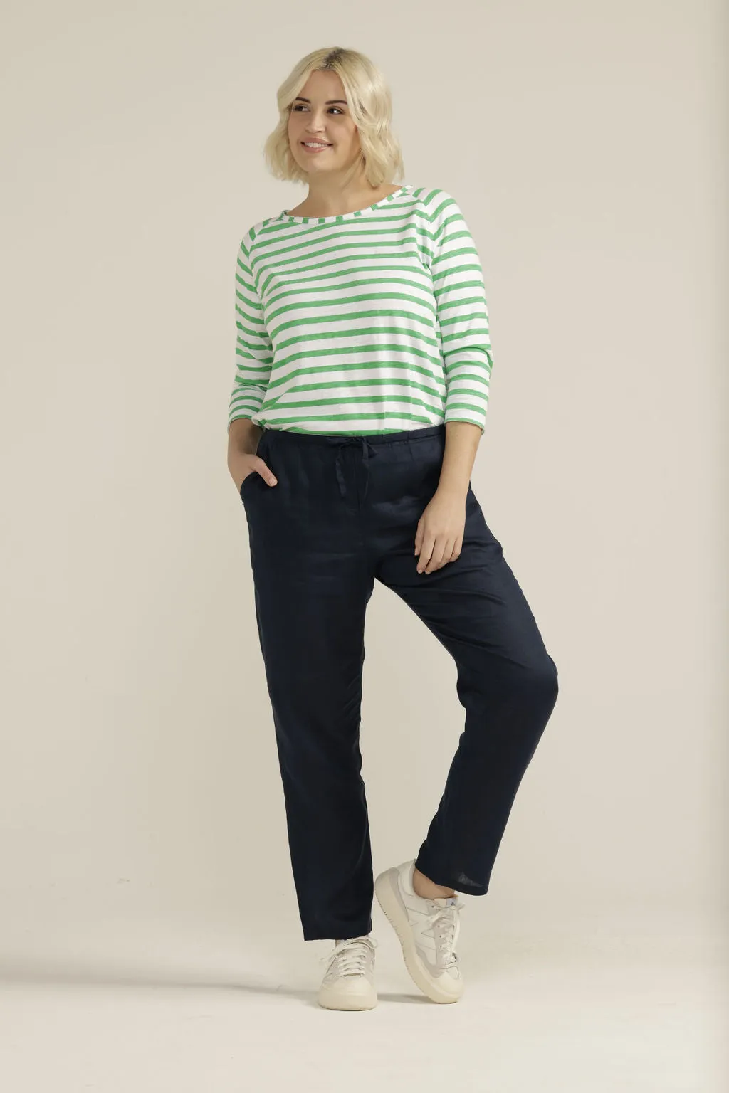 Linen Straight Leg Drawcord Pant Navy