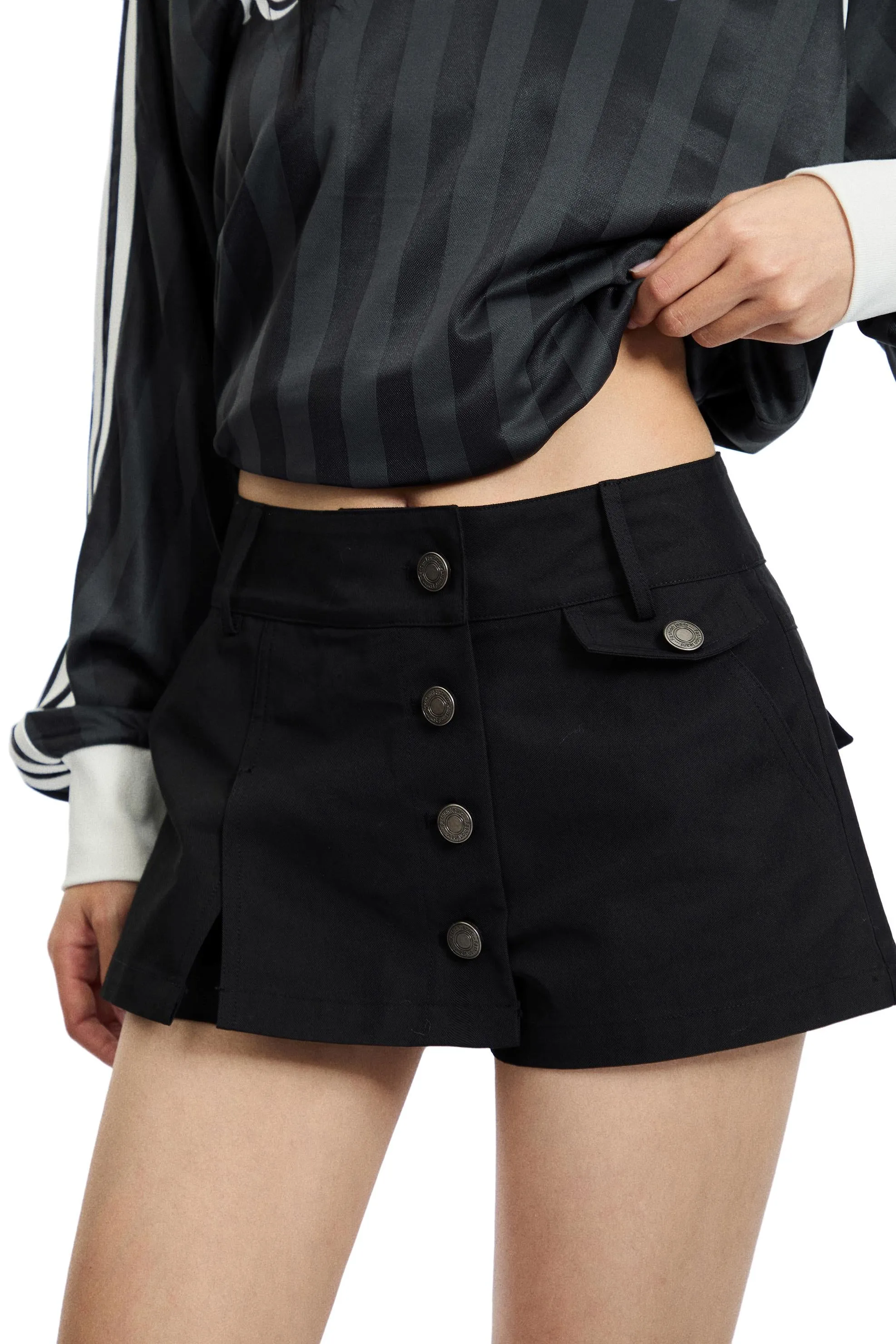 Low-Rise Wide-Leg Cargo Culottes Skirt