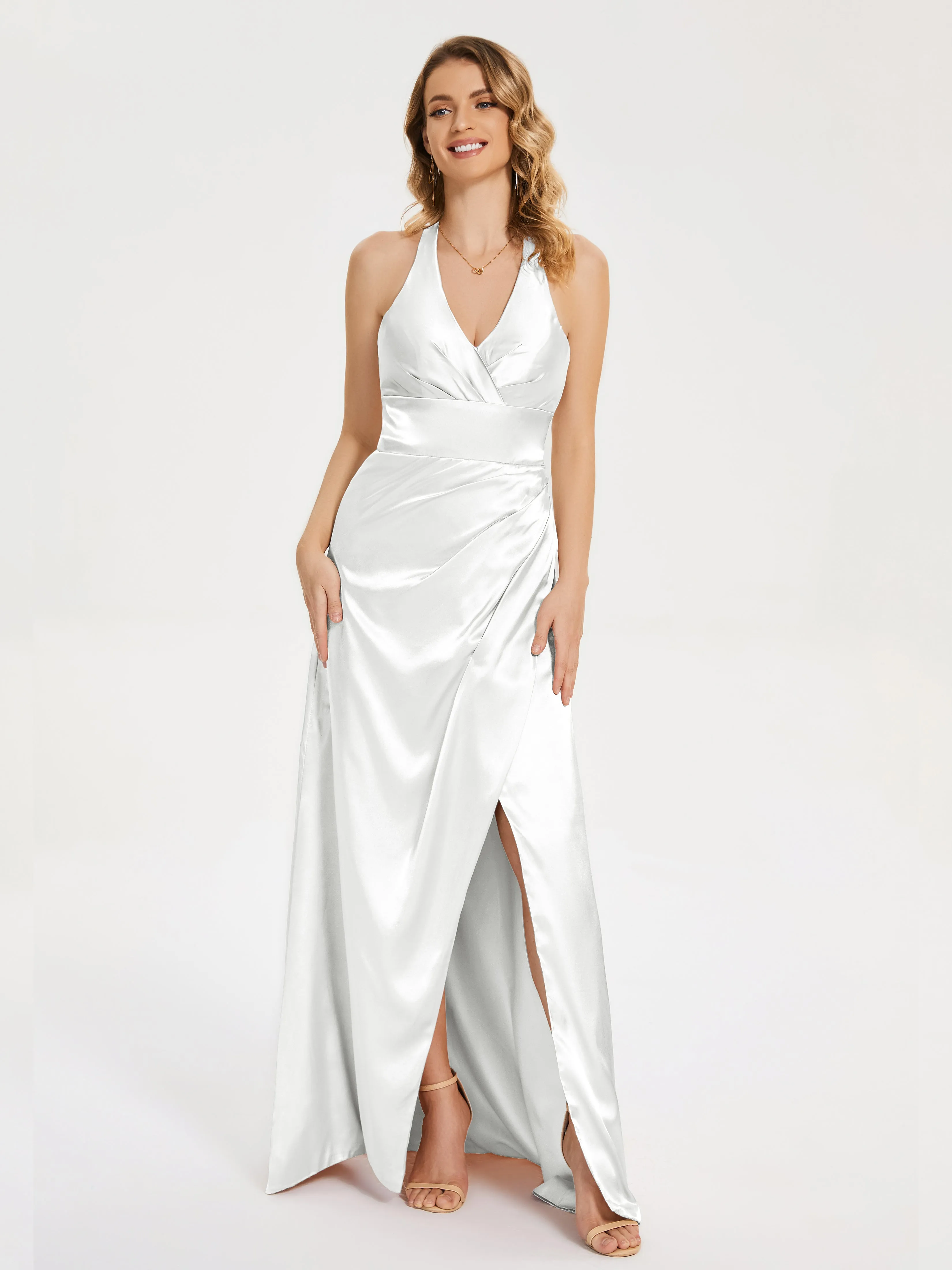 Mariana Ruched Split Soft Satin Dresses