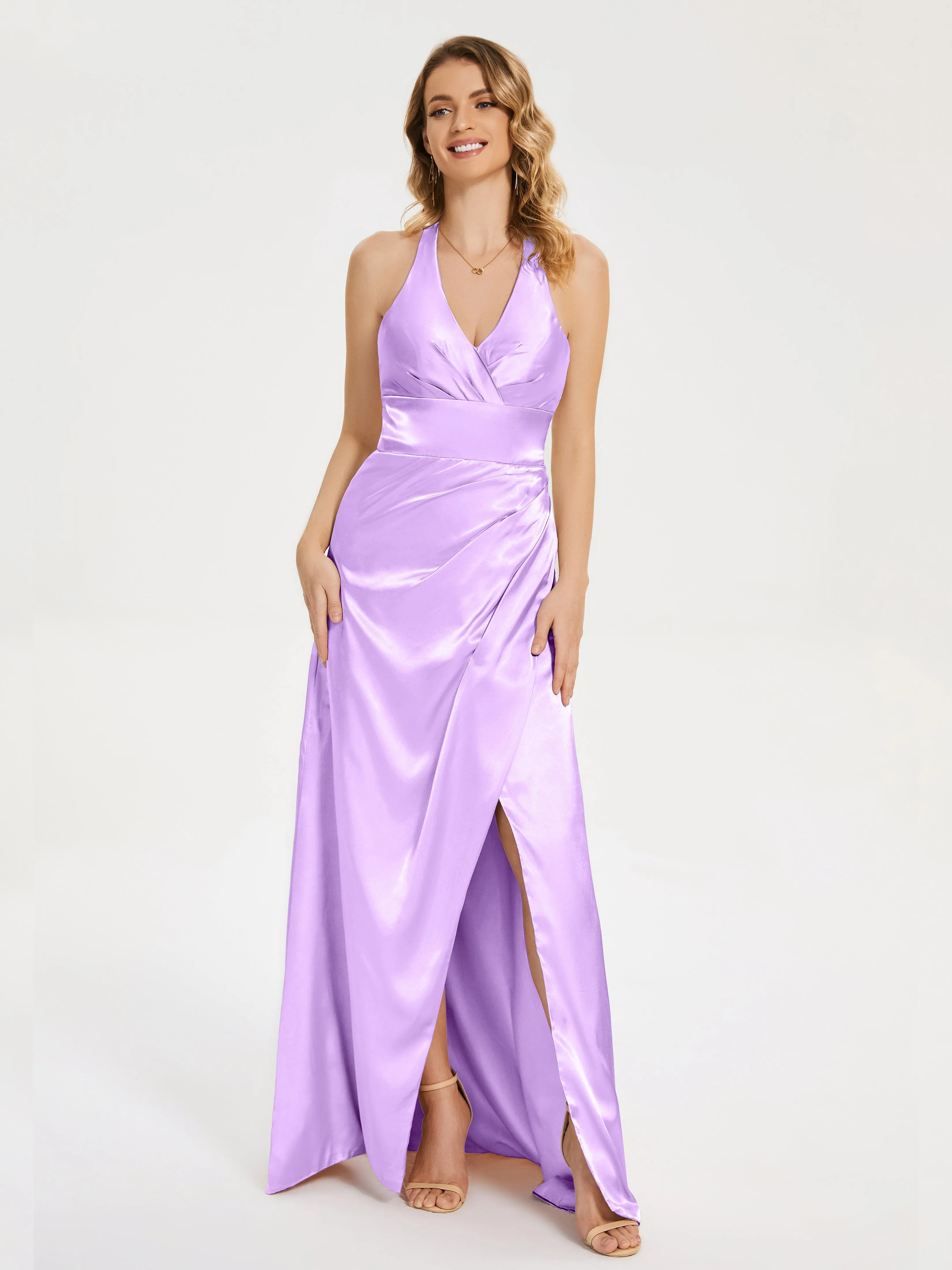 Mariana Ruched Split Soft Satin Dresses