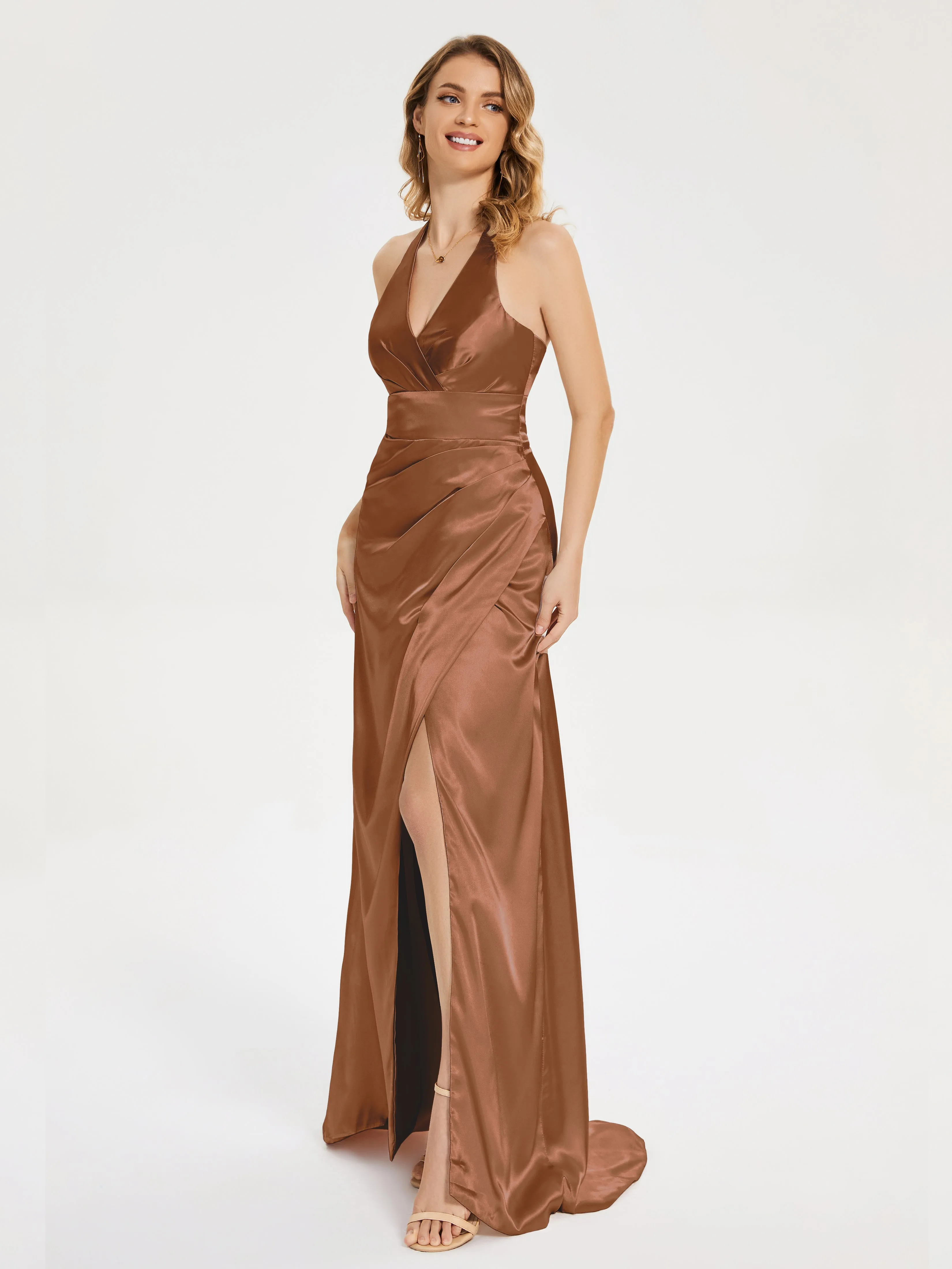 Mariana Ruched Split Soft Satin Dresses