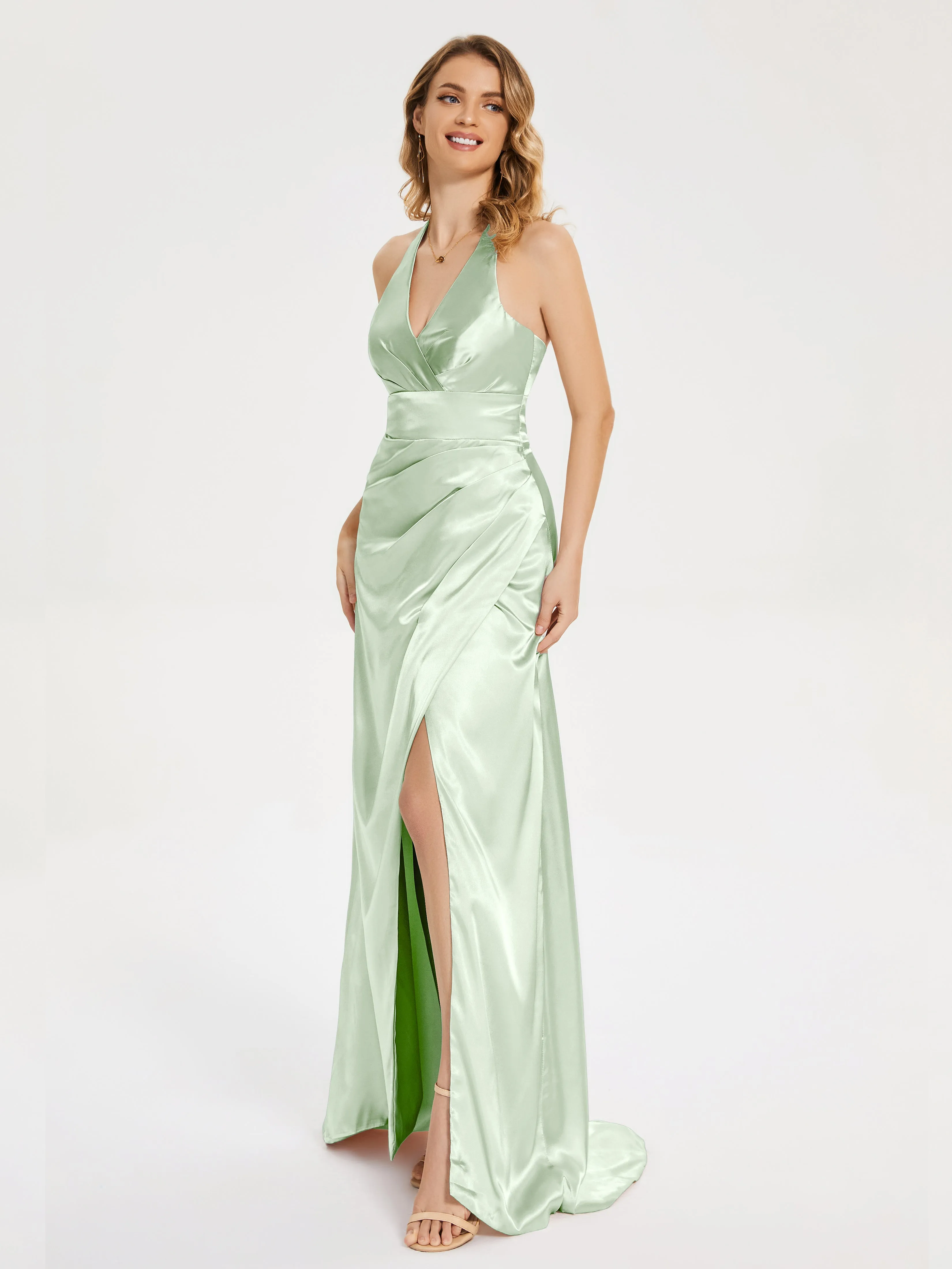 Mariana Ruched Split Soft Satin Dresses