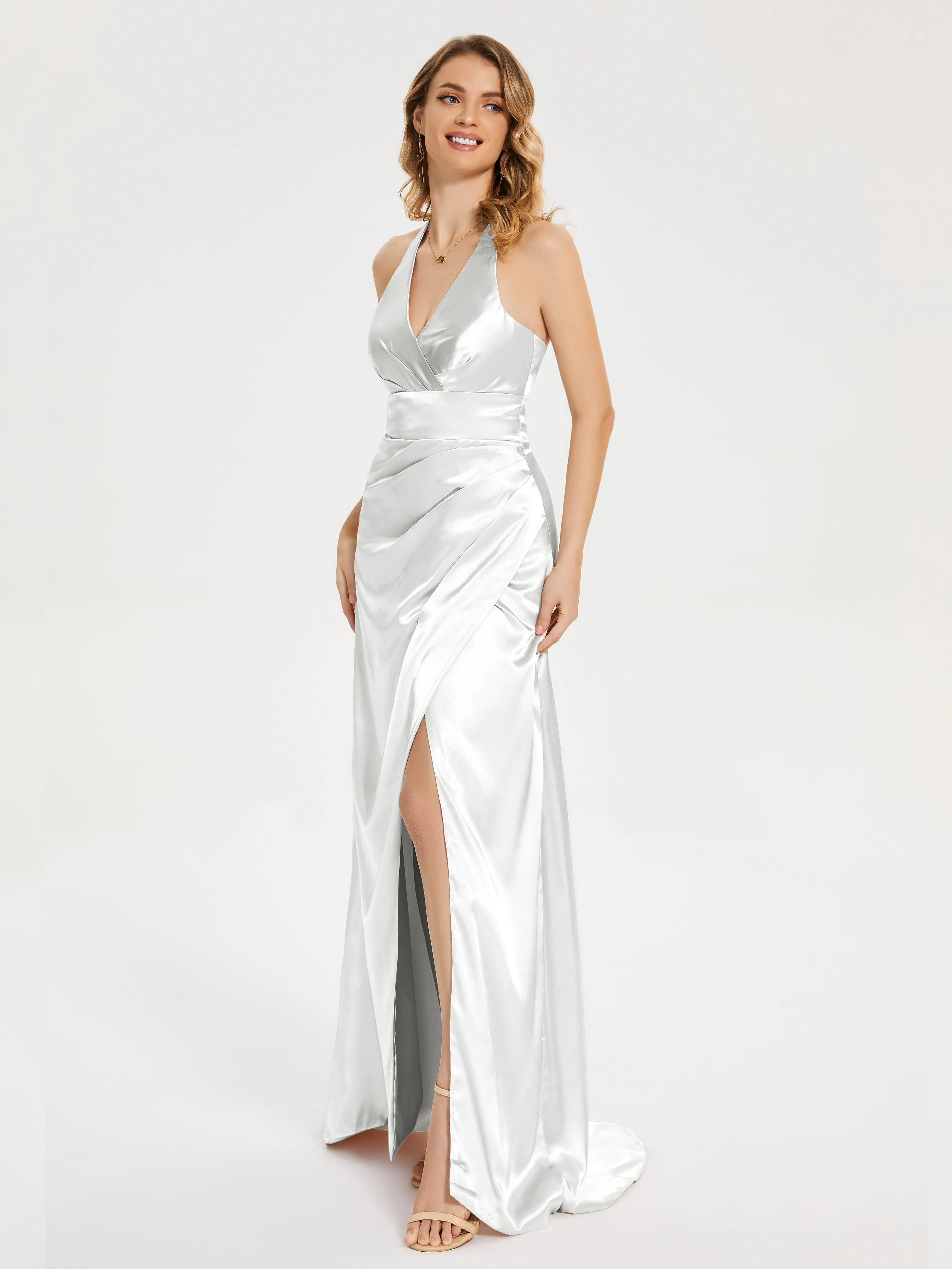 Mariana Ruched Split Soft Satin Dresses