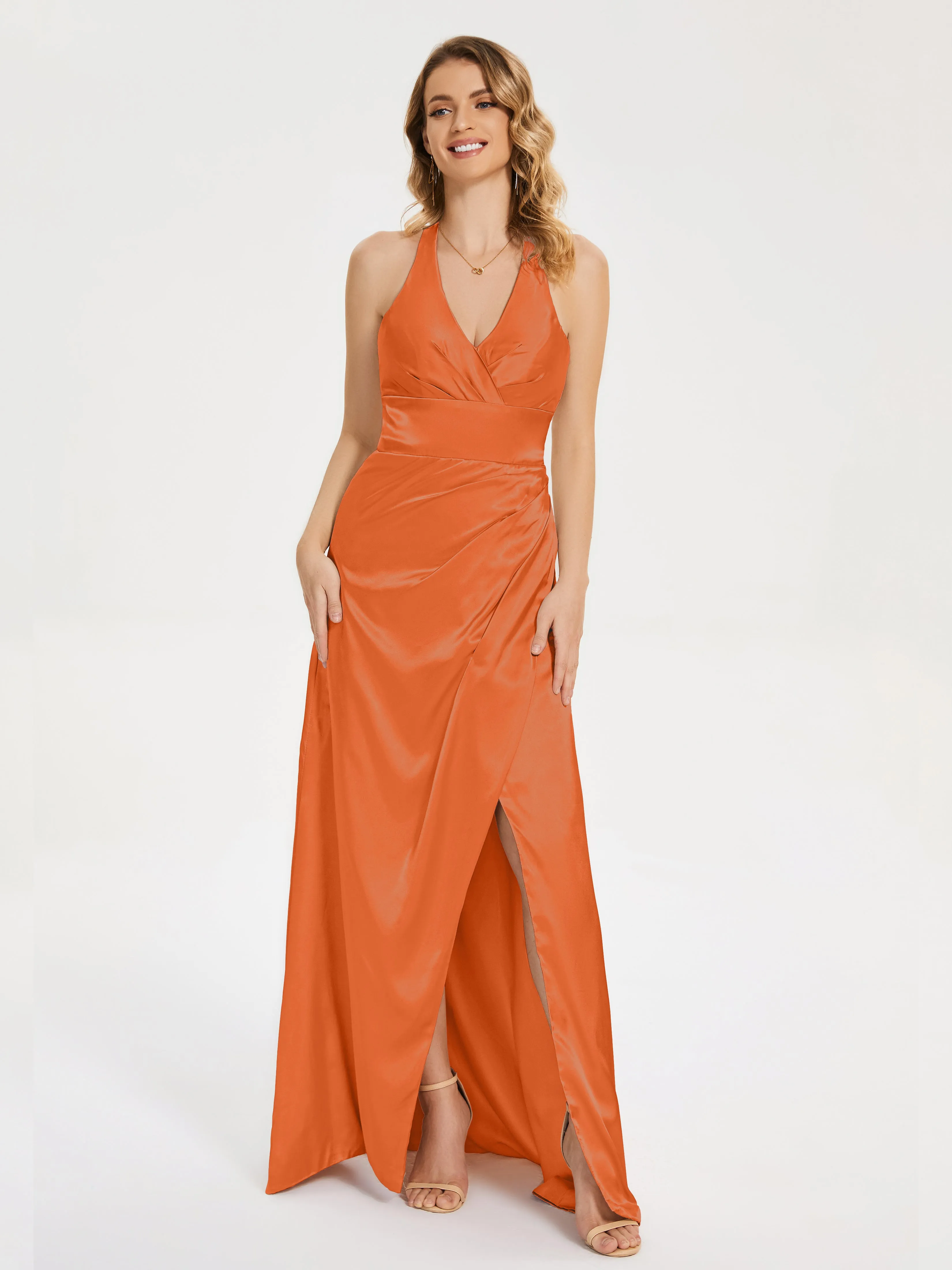 Mariana Ruched Split Soft Satin Dresses