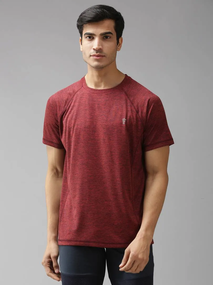 Maroon Solid Polyester Round Neck Tees