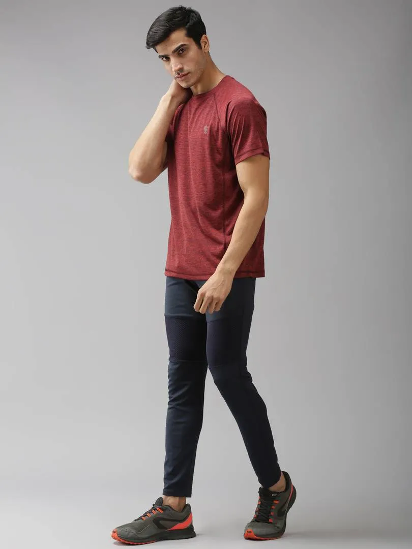 Maroon Solid Polyester Round Neck Tees