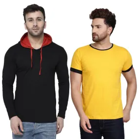 Men Multicoloured Cotton Blend Self Pattern Round Neck Tees Pack of 2