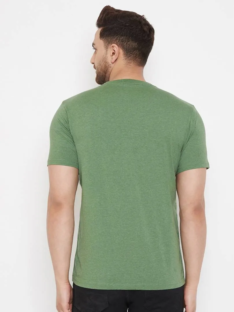 Men's Green Printed Cotton Round Neck Tees