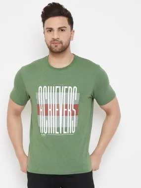 Men's Green Printed Cotton Round Neck Tees