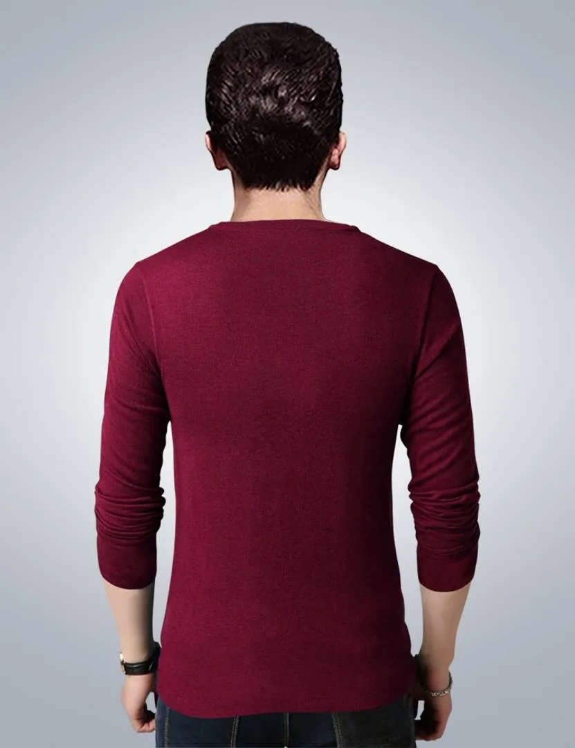 Men's Maroon Polycotton Printed Round Neck Tees