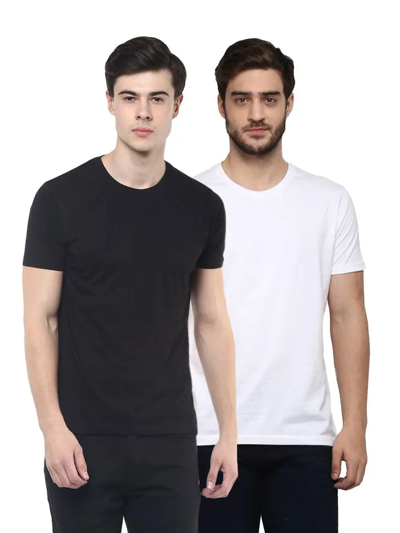 Men's Solid White & Black Round Neck Half Sleeve T-Shirt (Pack of 2)