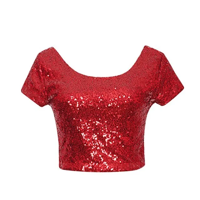 Newest Sexy Blouse Backless Women Shiny Crop Top