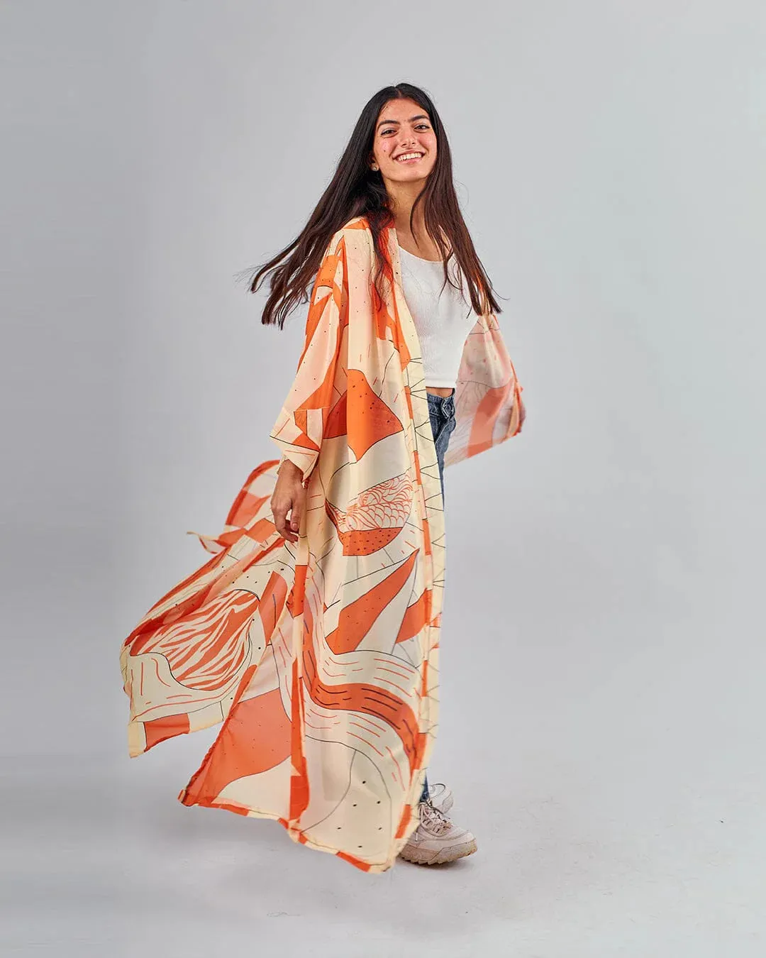 Orange Balloon - Chiffon Kimono - The Makeovr