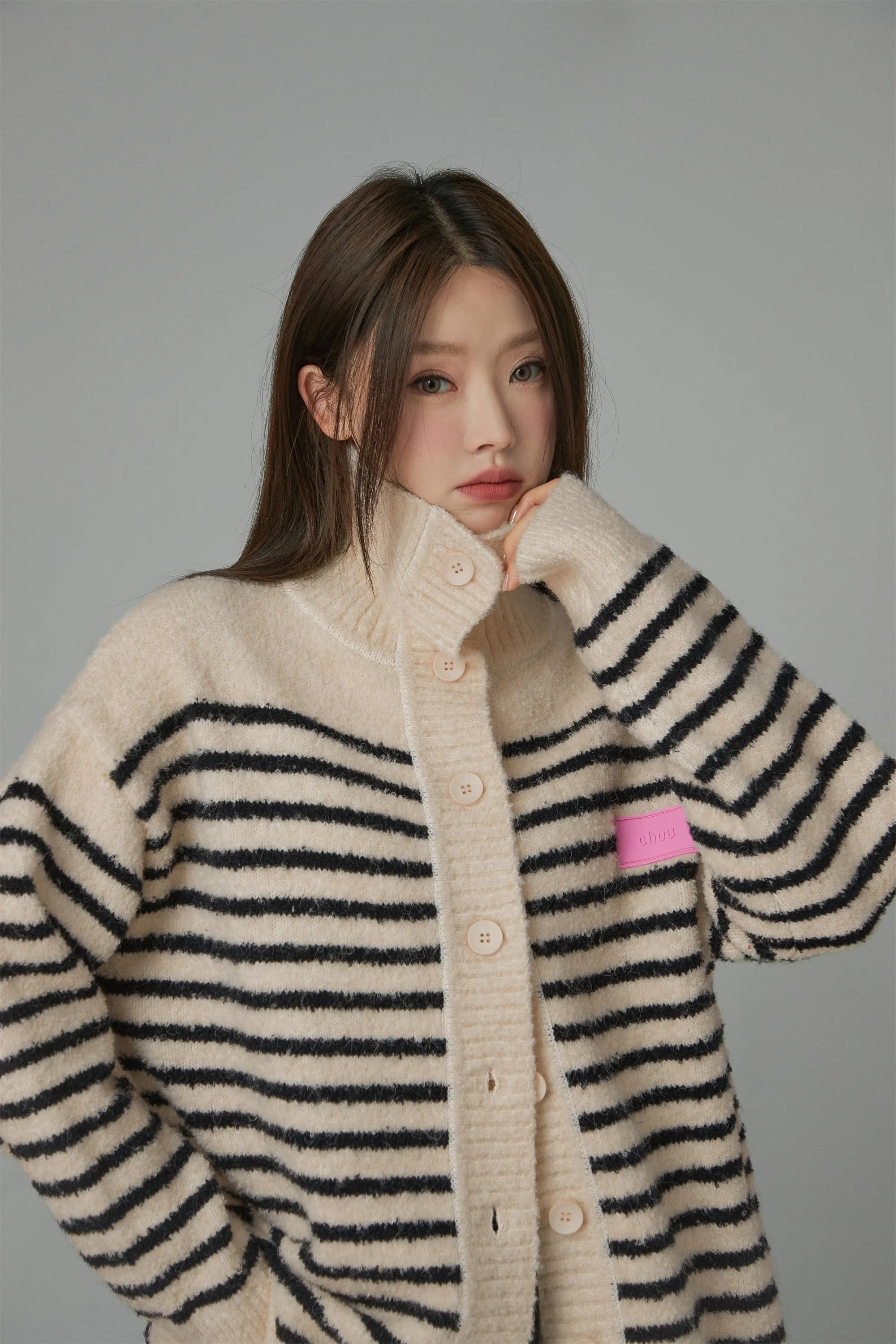 Oversized Cosy Button Striped Cardigan