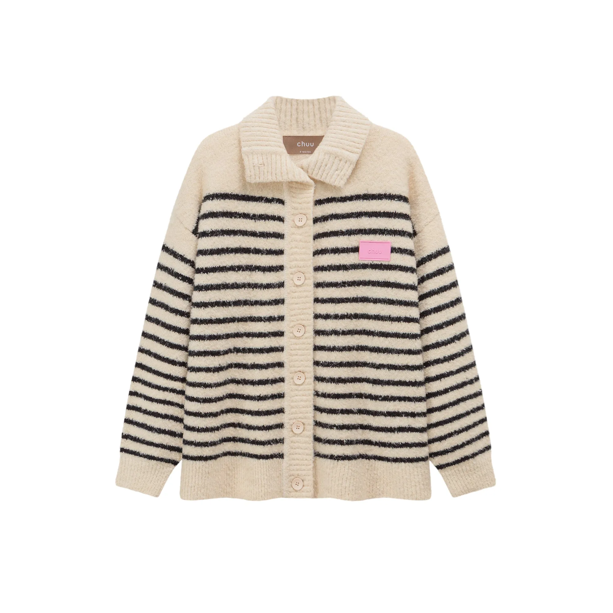 Oversized Cosy Button Striped Cardigan