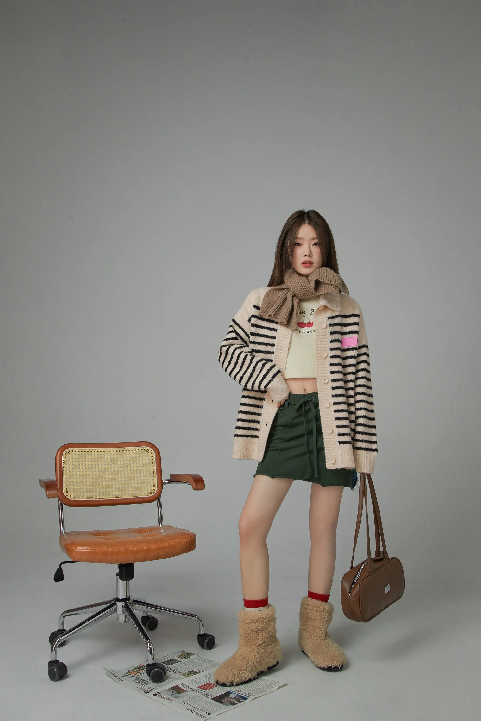 Oversized Cosy Button Striped Cardigan