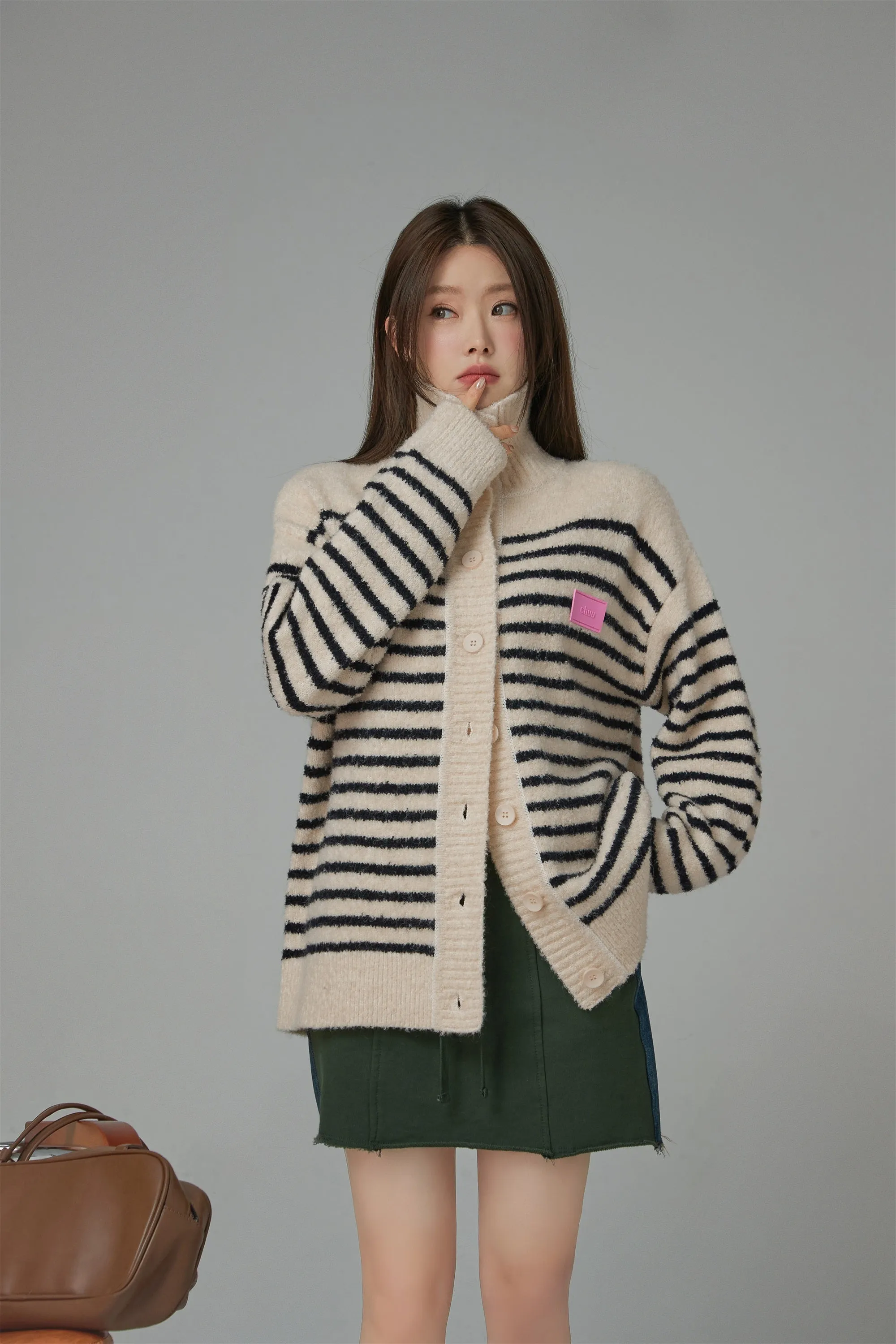 Oversized Cosy Button Striped Cardigan