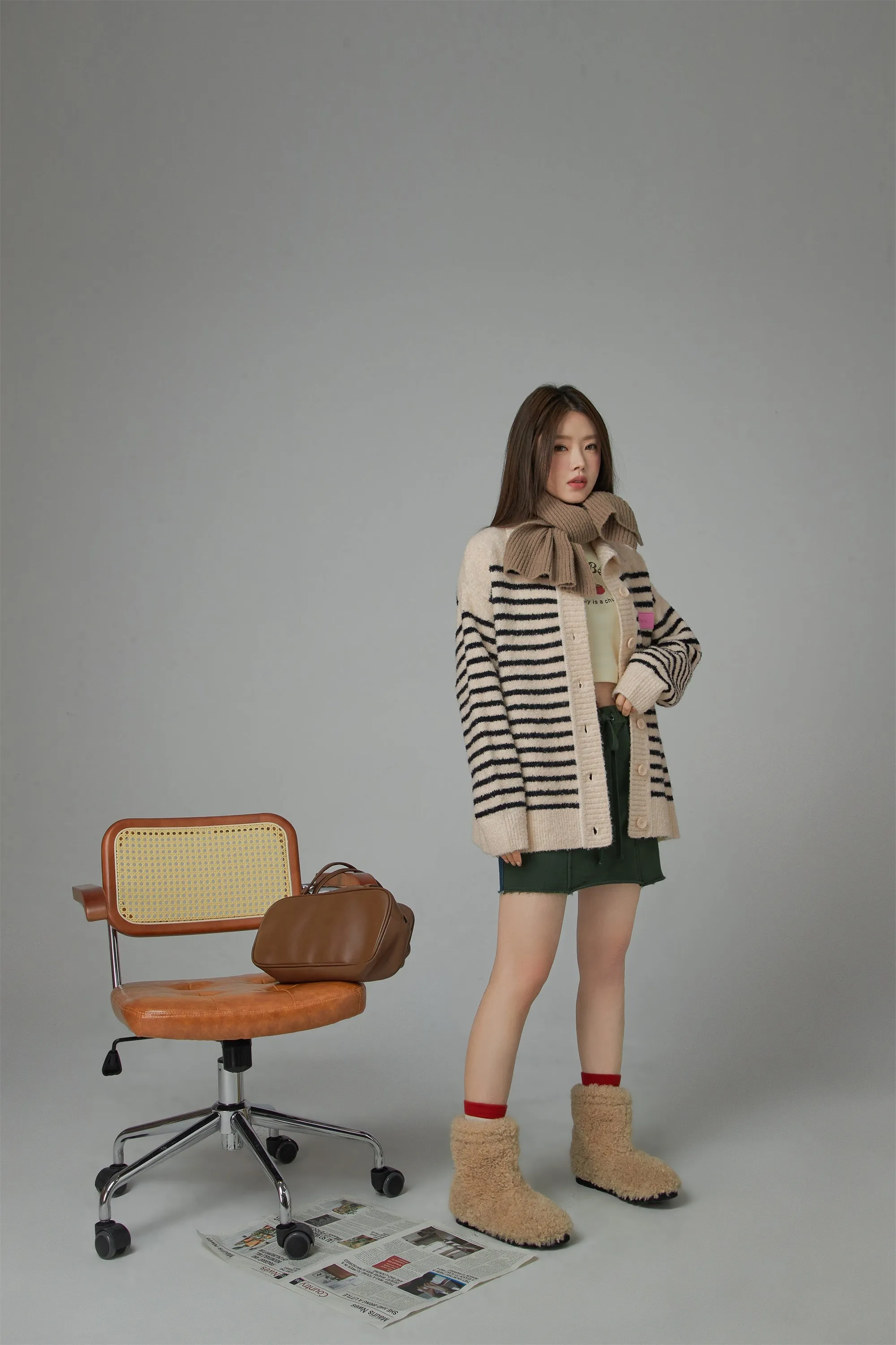 Oversized Cosy Button Striped Cardigan