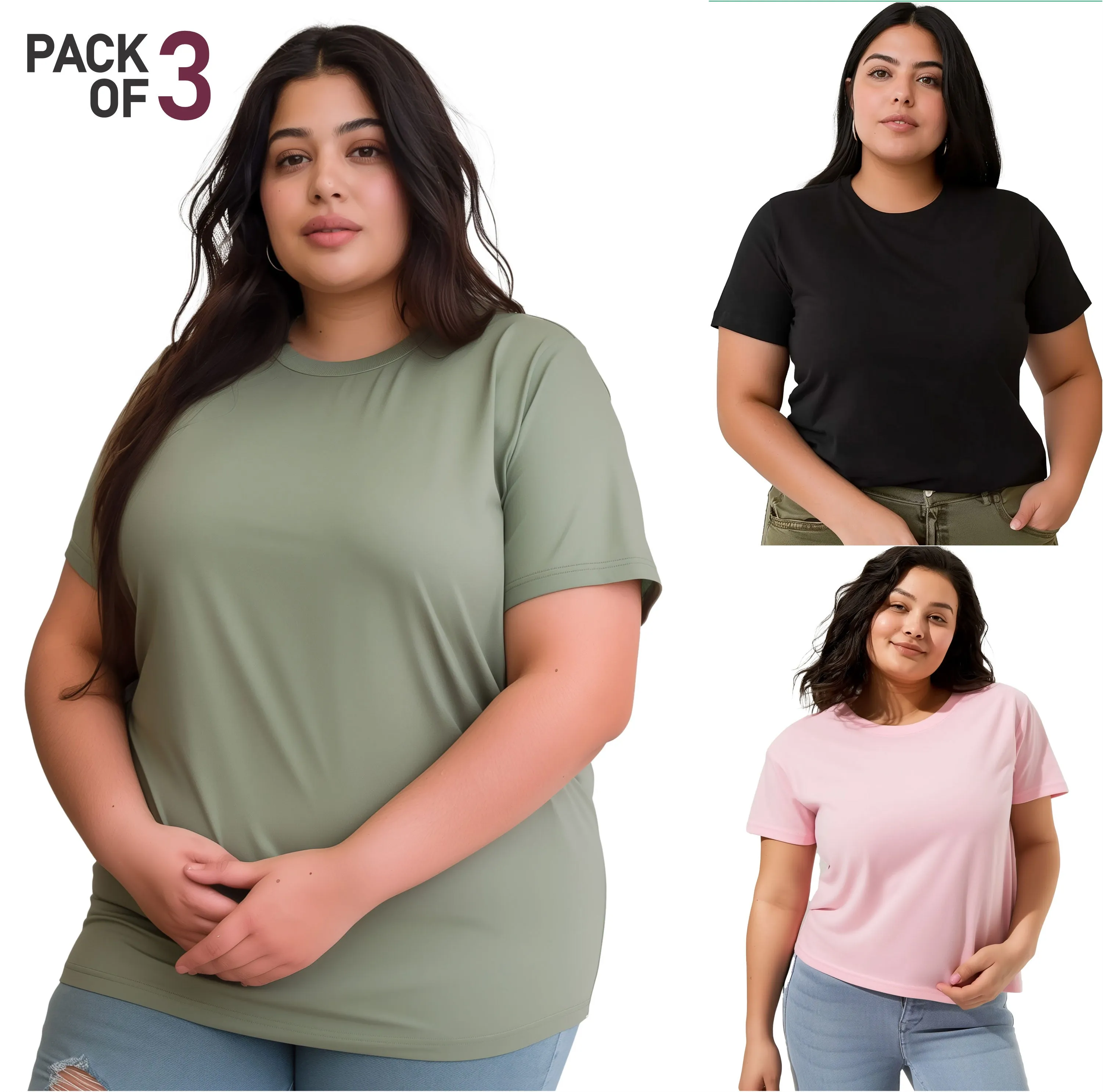 Pack of 3 Plus size Women Tees