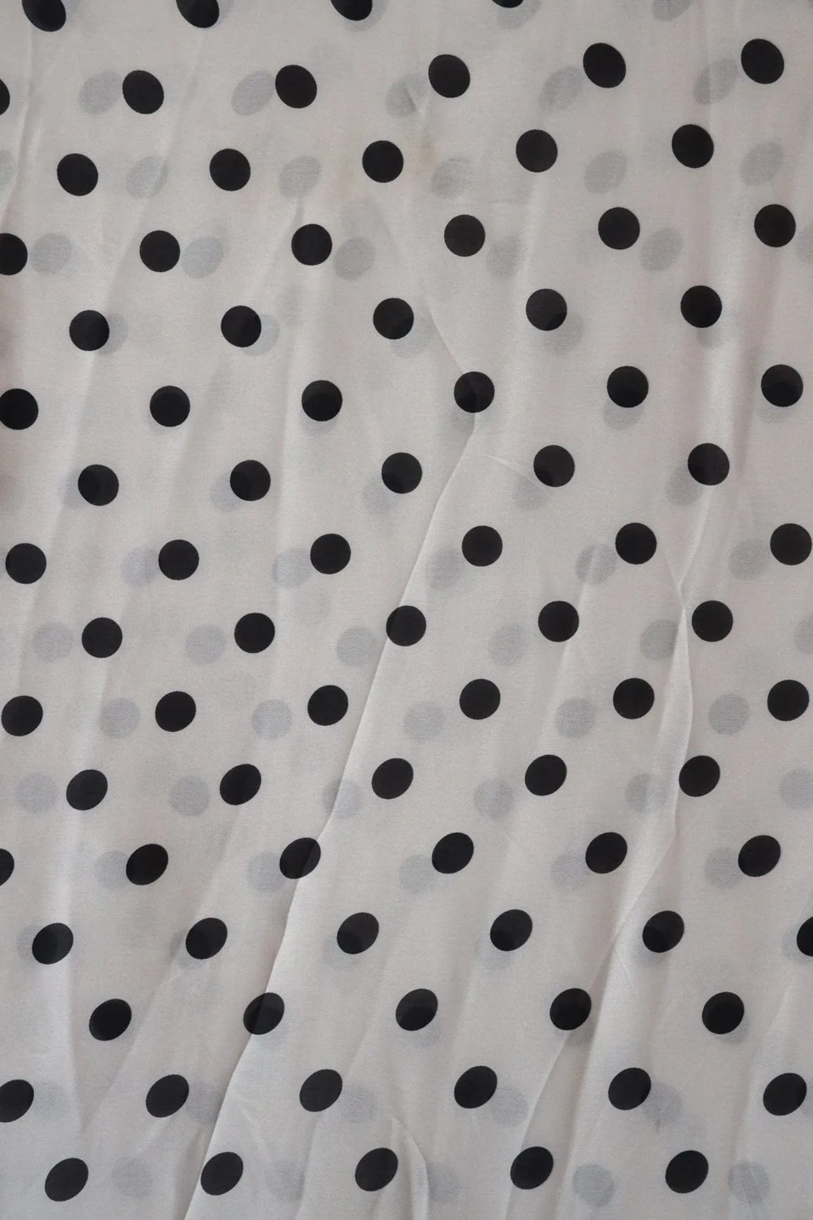 Pastel Grey And Black Polka Dots Pattern Digital Print On Georgette Satin Fabric