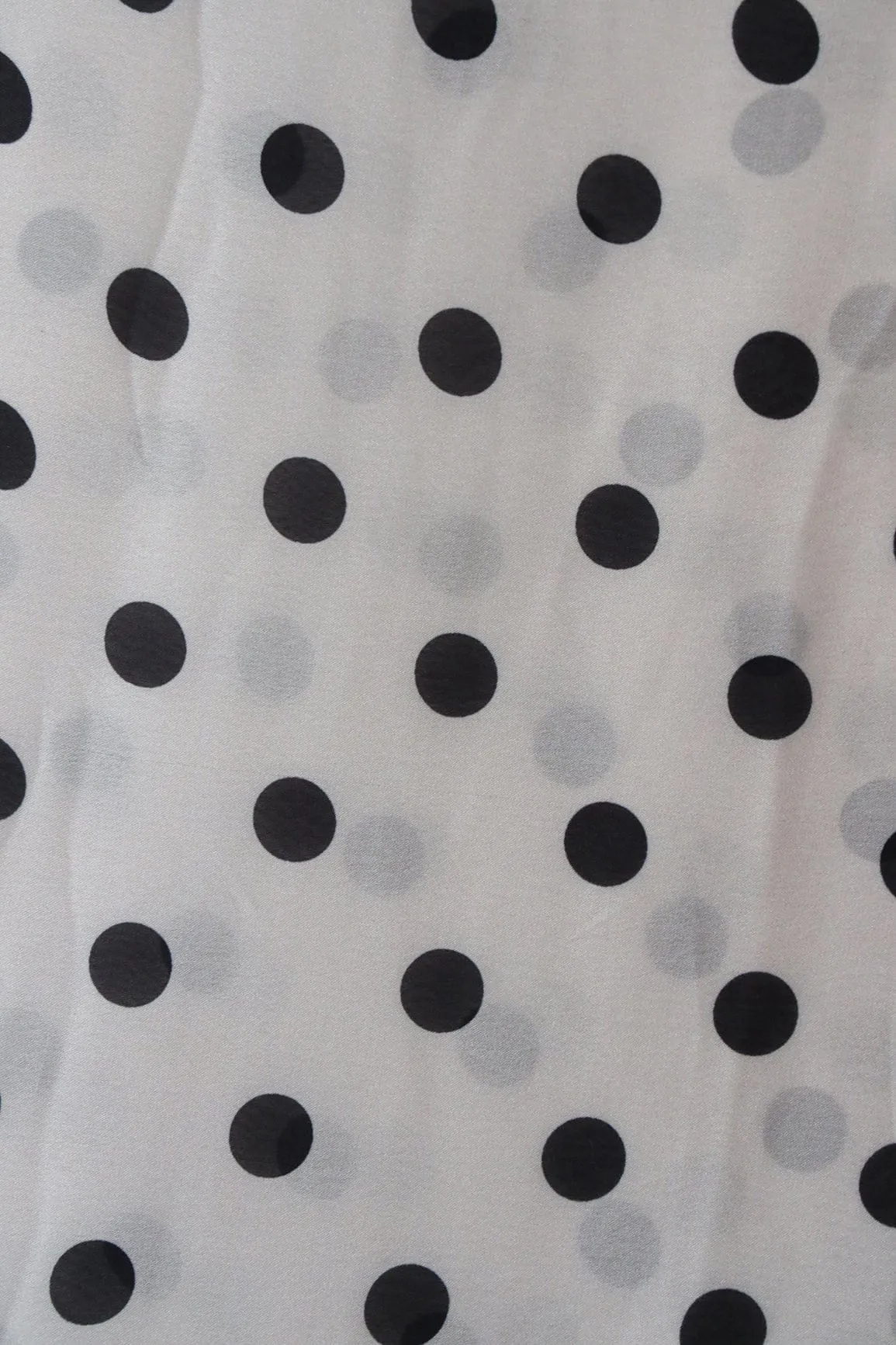 Pastel Grey And Black Polka Dots Pattern Digital Print On Georgette Satin Fabric