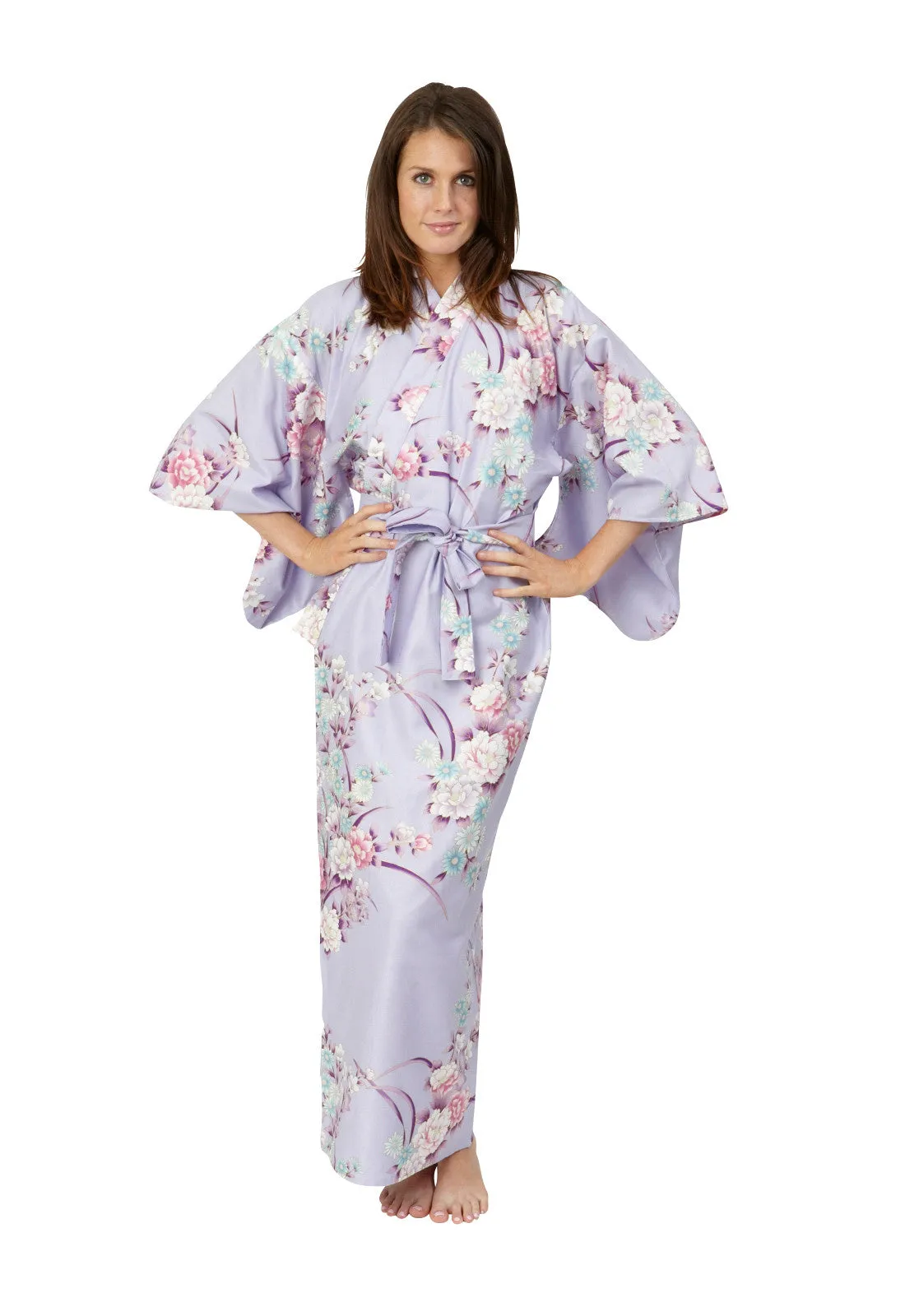 Peony & Chrysanthemum Long Cotton Kimono