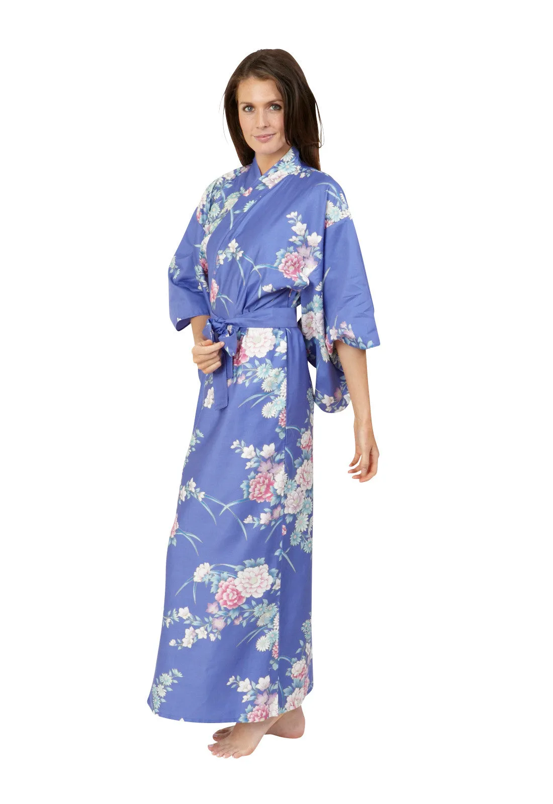 Peony & Chrysanthemum Long Cotton Kimono