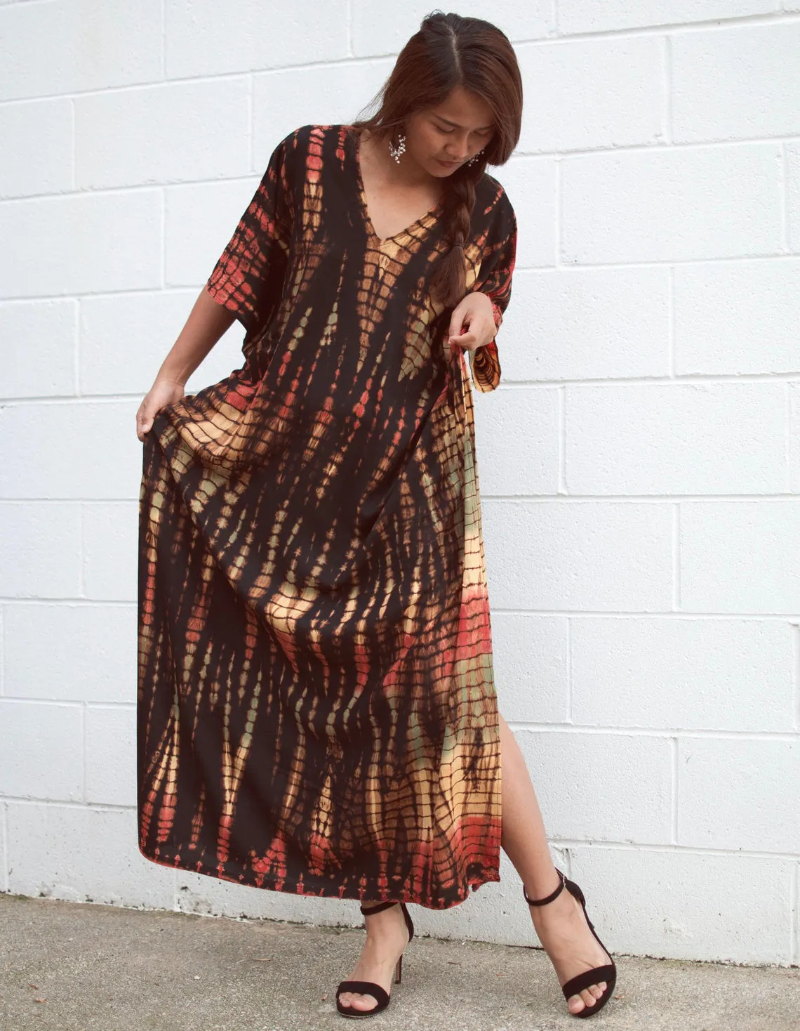 Plus Size Stripe Print V-Neck Beach Kaftan Cover-Up