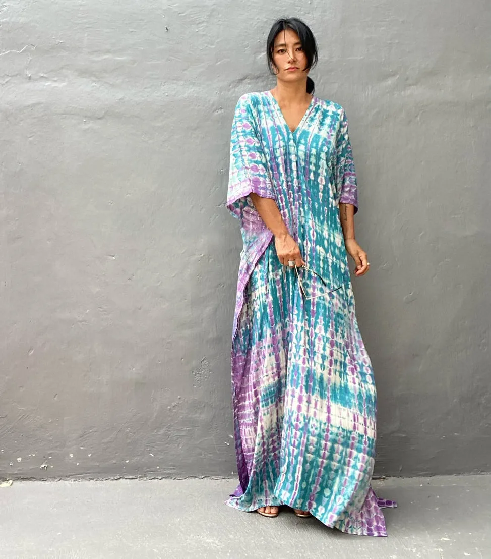 Plus Size Stripe Print V-Neck Beach Kaftan Cover-Up