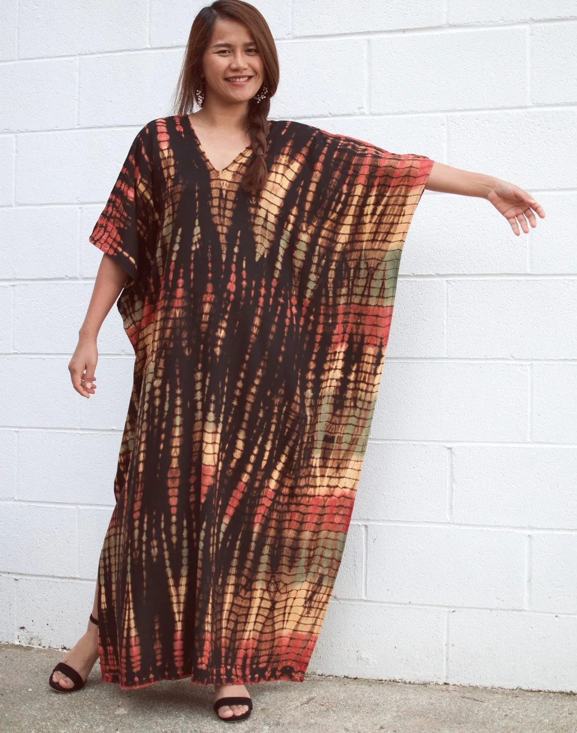 Plus Size Stripe Print V-Neck Beach Kaftan Cover-Up