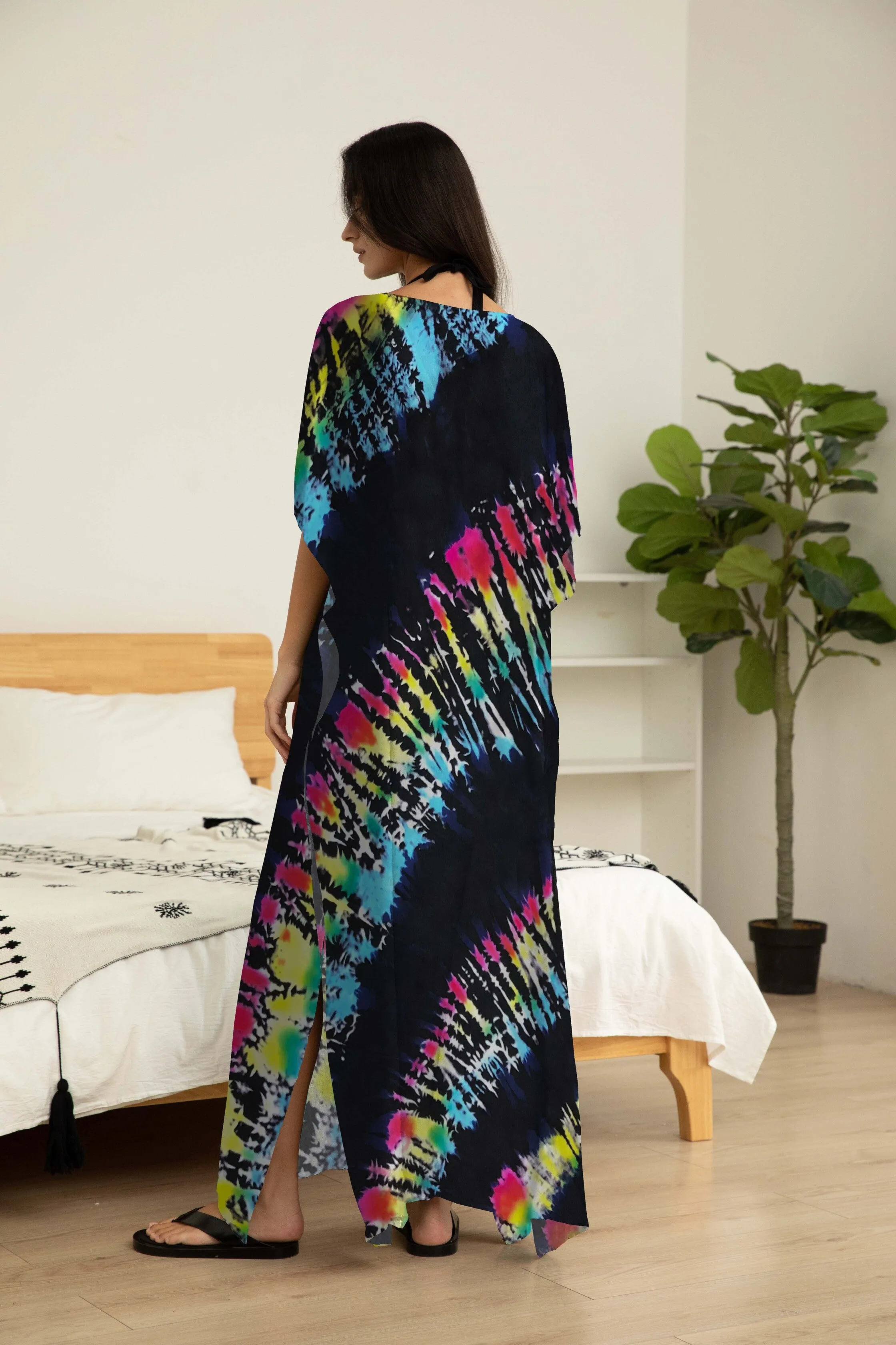 Plus Size Stripe Print V-Neck Beach Kaftan Cover-Up