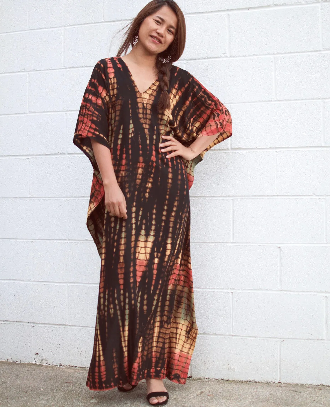 Plus Size Stripe Print V-Neck Beach Kaftan Cover-Up