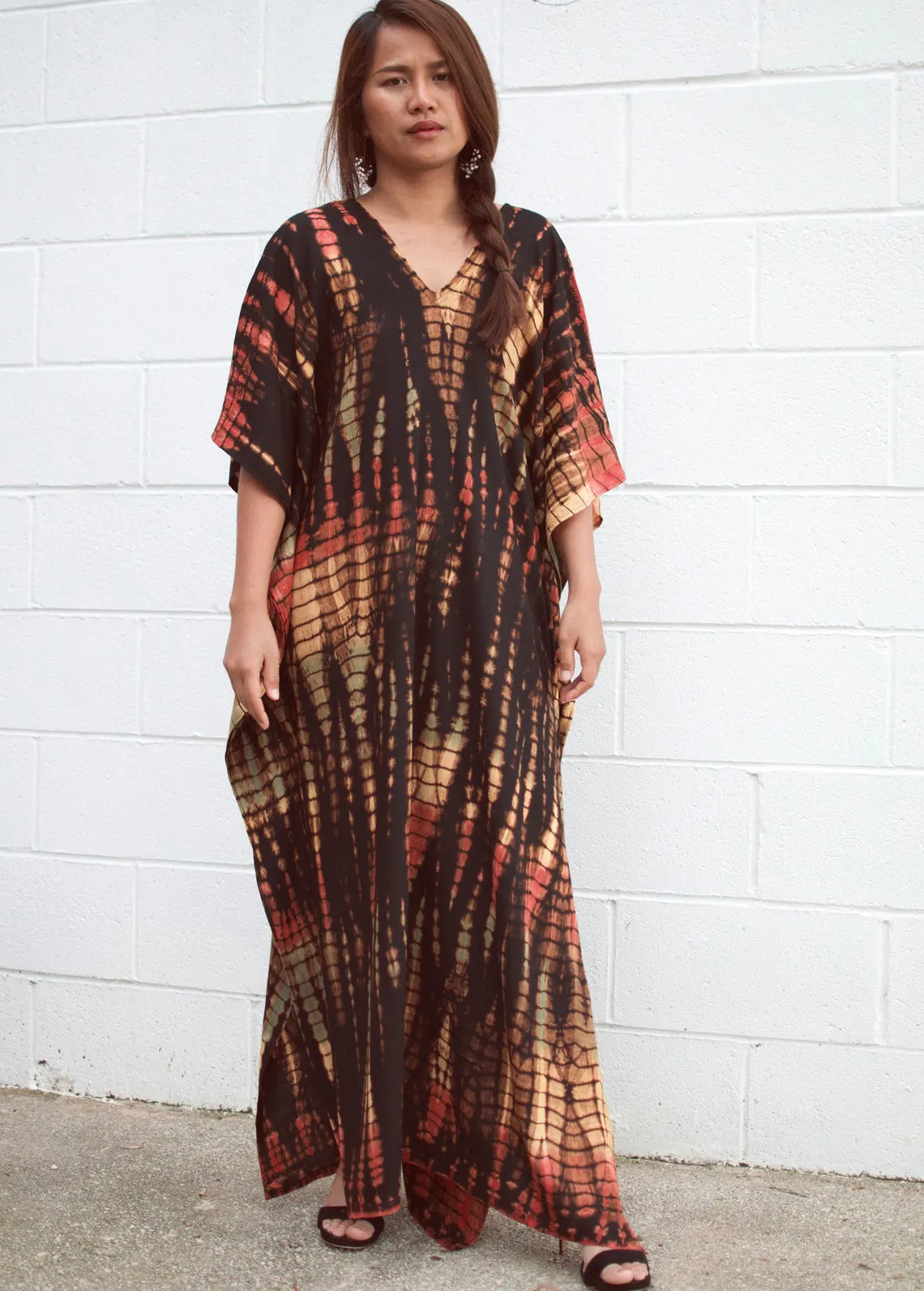 Plus Size Stripe Print V-Neck Beach Kaftan Cover-Up