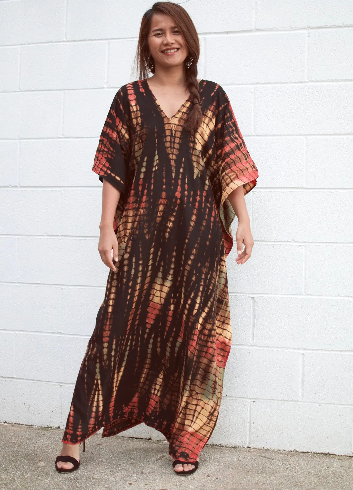 Plus Size Stripe Print V-Neck Beach Kaftan Cover-Up