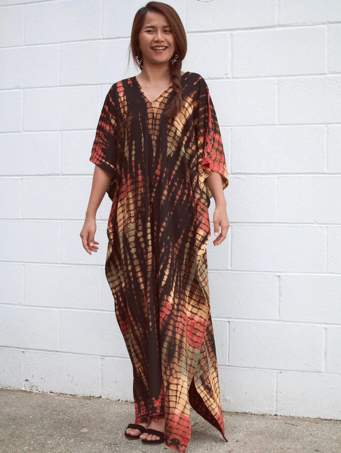 Plus Size Stripe Print V-Neck Beach Kaftan Cover-Up