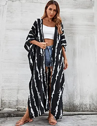 Plus Size Tie-Dye Kimono Cover Up: Women's Swimsuit