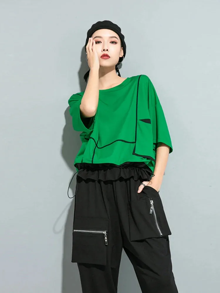 Pocket Division Oversized New Round Neck T-Shirt