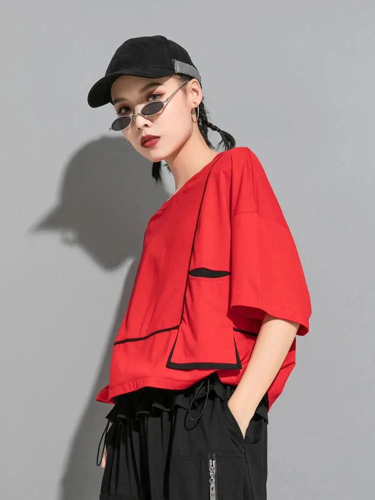 Pocket Division Oversized New Round Neck T-Shirt