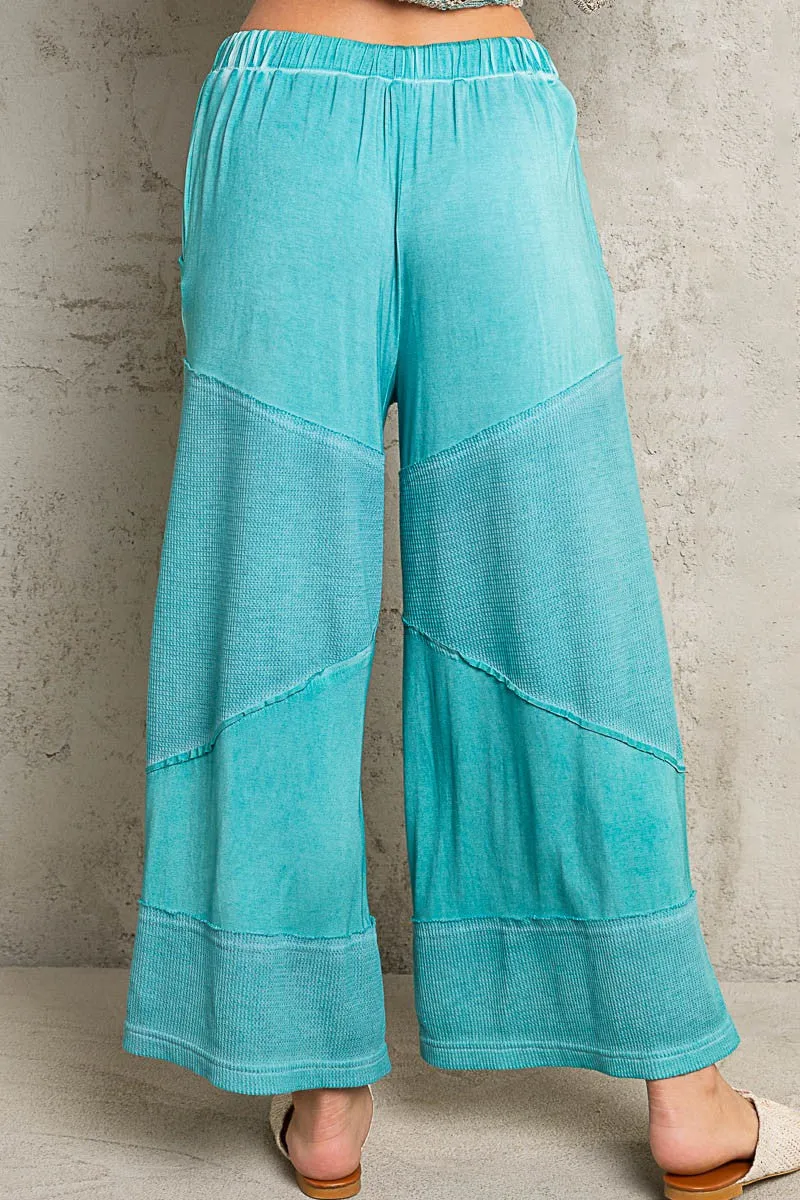 POL Contrasting Fabric Culottes Pants in Aqua Green