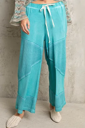 POL Contrasting Fabric Culottes Pants in Aqua Green