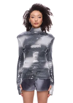 Private Policy Checker Sequin Turtleneck LS Top